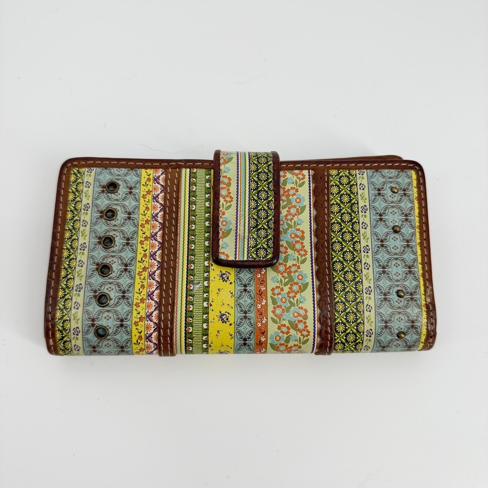 Fossil Long Live Vintage 1954 Patchwork Stripe Bifold Checkbook Wallet Boho Y2K